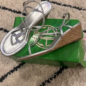 Lilly Pulitzer Silver Wedge Sandals - 9.5M